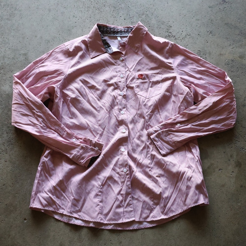 Cinch Womens Western Button Up Shirt Size XXL Red Pinstripe Aztec Long Sleeve